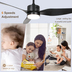 46 Inch Black Modern Ceiling Fan with LED Light and Remote, 6 Speeds 3-Blade DC Motor Reversible Ceiling Fan for Living Room