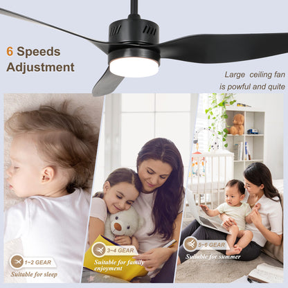 DC4602GED-46" 3 Blades Simple Modern Reversible Ceiling Fan with Remote and LED Light Kit Included, 6-speed Dimmable Ceiling Fan