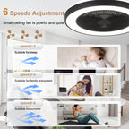 19 Inch Modern Smart Flush Mount Ceiling Fan with Dimmable LED Light and Remote, 6 Speeds DC Motor Bladeless Ceiling Fan for Low Profile with RGB Light