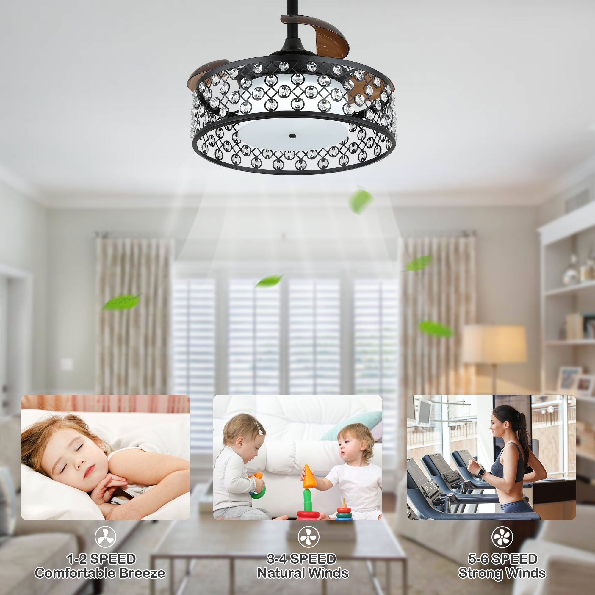 DC2204-BellaDepot 22" Classic Retractable Ceiling Fan with Remote and LED Light Kit Included, Dimmable Ceiling Fan