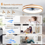 20 Inch Vintage Flush Mount Ceiling Fan with LED Light Kit & Remote Control, 6 Speed DC Motor Reversible Ceiling Fan