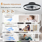20 Inch Modern Smart Flush Mount Ceiling Fan with Dimmable LED Light and Remote, 6 Speeds DC Motor Reversible Bladeless Celing Fan for Bedroom