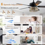 Luxury 52 Inch Crystal Caged Ceiling Fan with Light Reversible Wood Blades Quiet DC Motor Ceiling Fan Remote Control Timing Ceiling Fan Suit for Living Room, Kitchen, Bedroom