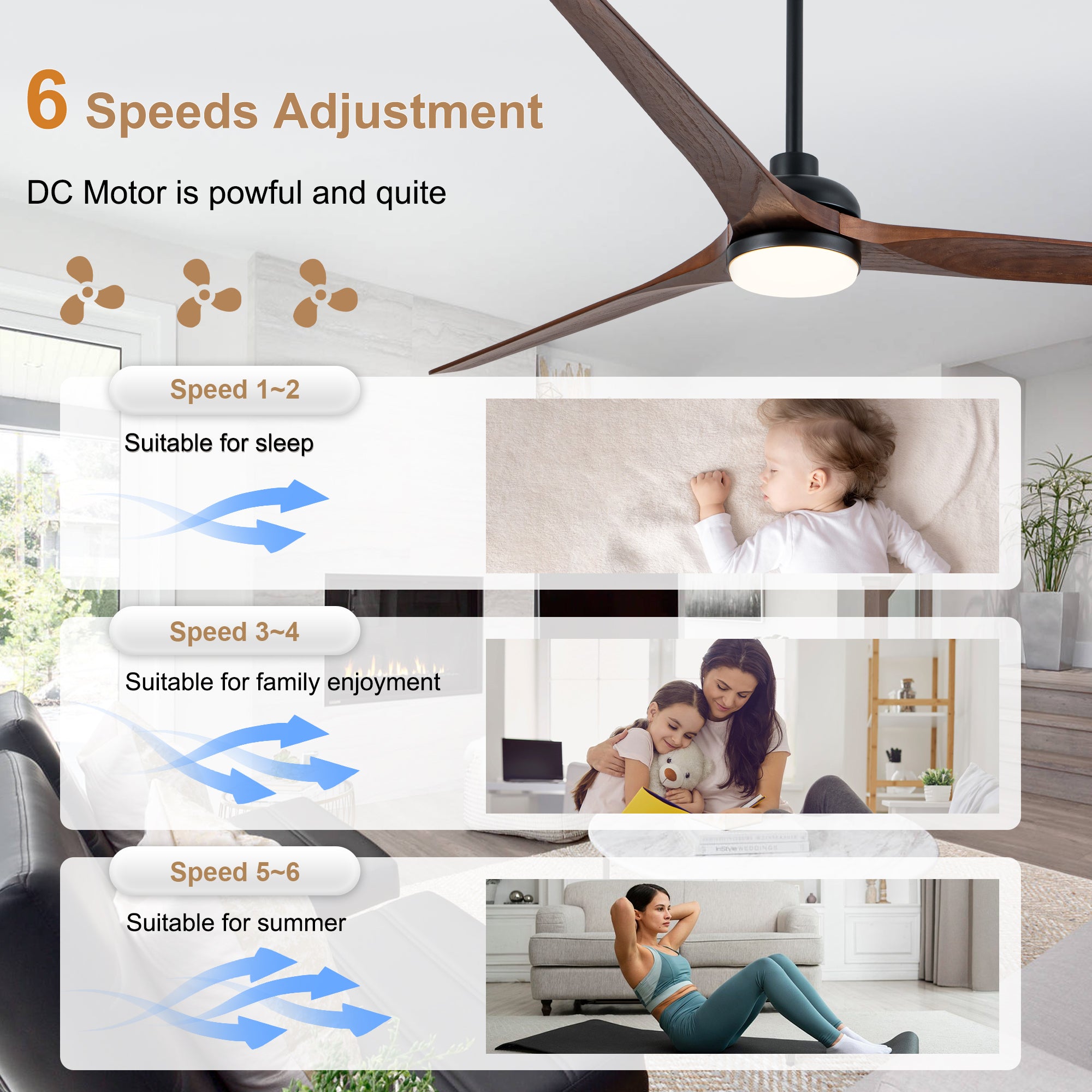 72 Inch Modern Farmhouse Extra Large Ceiling Fan with Dimmable LED Light and Remote, 6 Speeds DC Motor Reversible Ceiling Fan for Large Room