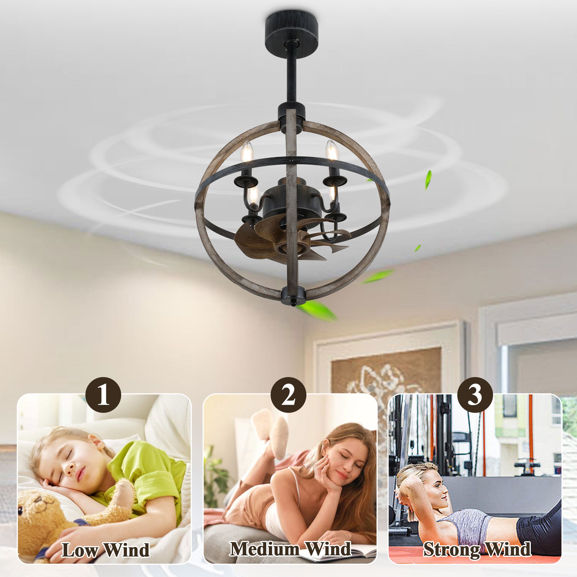BD1502-BellaDepot 14.6" Farmhouse Distressed Wood Reversible Ceiling Fan with Remote and 4 Lights