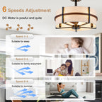 20 Inch Farmhouse Drum Caged Ceiling Fan with Lights and Remote APP Control, 6 Speeds DC Motor Reversible Fandelier Ceiling Fan for Bedroom