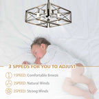 20 Inch Nickel Industrial Ceiling Fan with Remote Control, 3-Speed Reversible Bladeless Fandelier Ceiling Fan for Bedroom