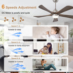 42 Inch Modern Farmhouse Stain Nickel Solid Wood Blade Ceiling Fan with Lights & Remote Control, 6 Speed DC Motor Reversible Ceiling Fan