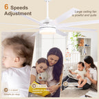 65 Inch Modern White Extra Large Ceiling Fan with LED Light and Remote, 6 Speeds DC Motor Reversible Ceiling Fan for Large Rooms