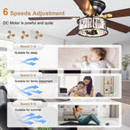 52 Inch Modern Glam Crystal Flush Mount Ceiling Fan with Lights and Remote, 6 Speeds DC Motor Reversible Low Profile Ceiling Fan