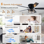 Farmhouse 52 Inch Caged  Flush Mount Ceiling Fan with Light Quiet Reversible DC Motor with 5 Fan Blades Ceiling Fan with Light Remote Control Adjustable 6 Speed Ceiling Fan with Light Suit for Bedrooms, Living Rooms, Kitchens