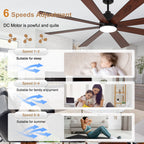 72 Inch Black Extra Large Ceiling Fan with Dimmable LED Light and Remote, 6-Speed Reversible DC Motor Ceiling Fan for Large Rooms, Dual-Finish Blades, Adjustable Height