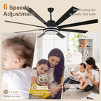 72 Inch Modern Black/Gold/Chrome Ceiling Fan with Dimmable LED Light and Remote Control, 6 Speeds DC Motor Reversible Extra Large Ceiling Fan