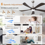 52 Inch Modern Farmhouse Solid Wood 3 Blade Ceiling Fan with Lights & Remote Control, 6 Speed DC Motor Reversible Ceiling Fan