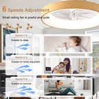 20 Inch Modern Smart Flush Mount Ceiling Fan with Dimmable LED Light, 6-Speed DC Motor Bladeless Ceiling Fan with Remote