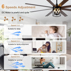 Industrial 72 Inch Large Ceiling Fan with Light Quiet Reversible DC Motor with Remote Control Ceiling Fan Adjustable Downrods Ceiling Fan Suit for Bedroom, Living Room