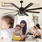 72 Inch 8-Blade Black/White Farmhouse Ceiling Fan with Lights and Remote, 6 Speeds DC Motor Reversible Extra Large Caged Ceiling Fan