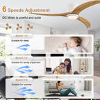 52 Inch Farmhouse Matte White Natural Wood Ceiling Fan with Lights & Remote Control, 6 Speed DC Motor Reversible Ceiling Fan