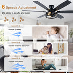 Farmhouse 60 Inch Flush Mount Ceiling Fan with Light Reversible Quiet DC Motor 6 Speed Ceiling Fan with Light Caged Timming Remote Control Ceiling Fan with Light Suit for Bedrooms, Kitchens, Living Rooms