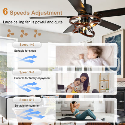BellaDepot 52" Farmhouse Brown Ceiling Fan with Remote Control, 5 Blades Standard Ceiling Fan with Lights - DC5219