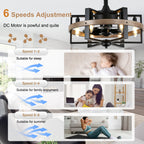 18 Inch Industrial Farmhouse Caged Ceiling Fan with Lights and Remote Control, 6 Speeds DC Motor Fandelier Ceiling Fan