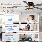 Bohemian 52 Inch Flush Mount Ceiling Fan with Light Quiet DC Motor Reversible 5 Fan Blades Farmhouse Ceiling Fan with Light Remote Control 6 Adjustable Speed Ceiling Fan Suit for Bedrooms, Kitchens, Living Rooms