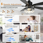 52 Inch Modern Glam Crystal Ceiling Fan with Light and Remote, 6-Speed Reversible DC Motor Large Ceiling Fan for Living Room
