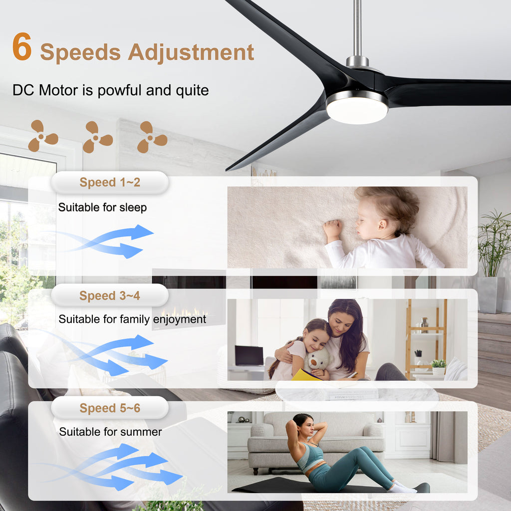 72 Inch Modern Farmhouse Extra Large Ceiling Fan with Dimmable LED Light and Remote, 6 Speeds DC Motor Reversible Ceiling Fan for Large Room
