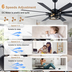 Farmhouse 72 Inch Caged Down Rods Ceiling Fan with Light Reversible Quiet DC Motor 6-Speed Ceiling Fan with Light Retro Remote Control Timming Ceiling Fan with Light Suit for Living Room, Bedroom, Kitchen