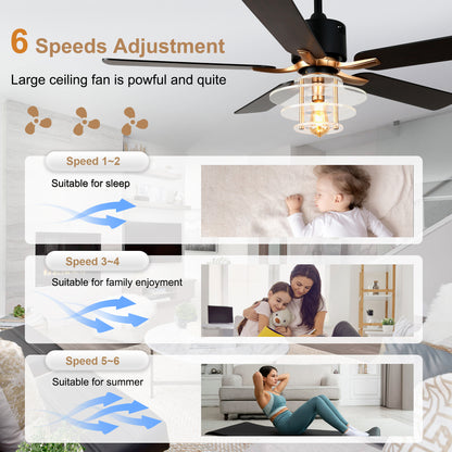 BellaDepot 52" Modern Black or Chrome Acrylic Shade Ceiling Fan with Remote Control, 5 Blades Standard Ceiling Fan with Lights - DC5222-B/C