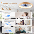 20 Inch Modern Flush Mount Ceiling Fan with LED Light & Remote Control, 6 Speed DC Motor Reversible Ceiling Fan