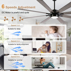 72 Inch 8-Blade Black Farmhouse Extra Large Ceiling Fan with LED Light and Remote, 6 Speeds DC Motor Reversible Ceiling Fan for Large Room