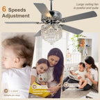 DC2017-BellaDepot 52" Luxury Crystal Chandelier Ceiling Fan with Remote and 3 Lights, Large Size Ceiling Fan