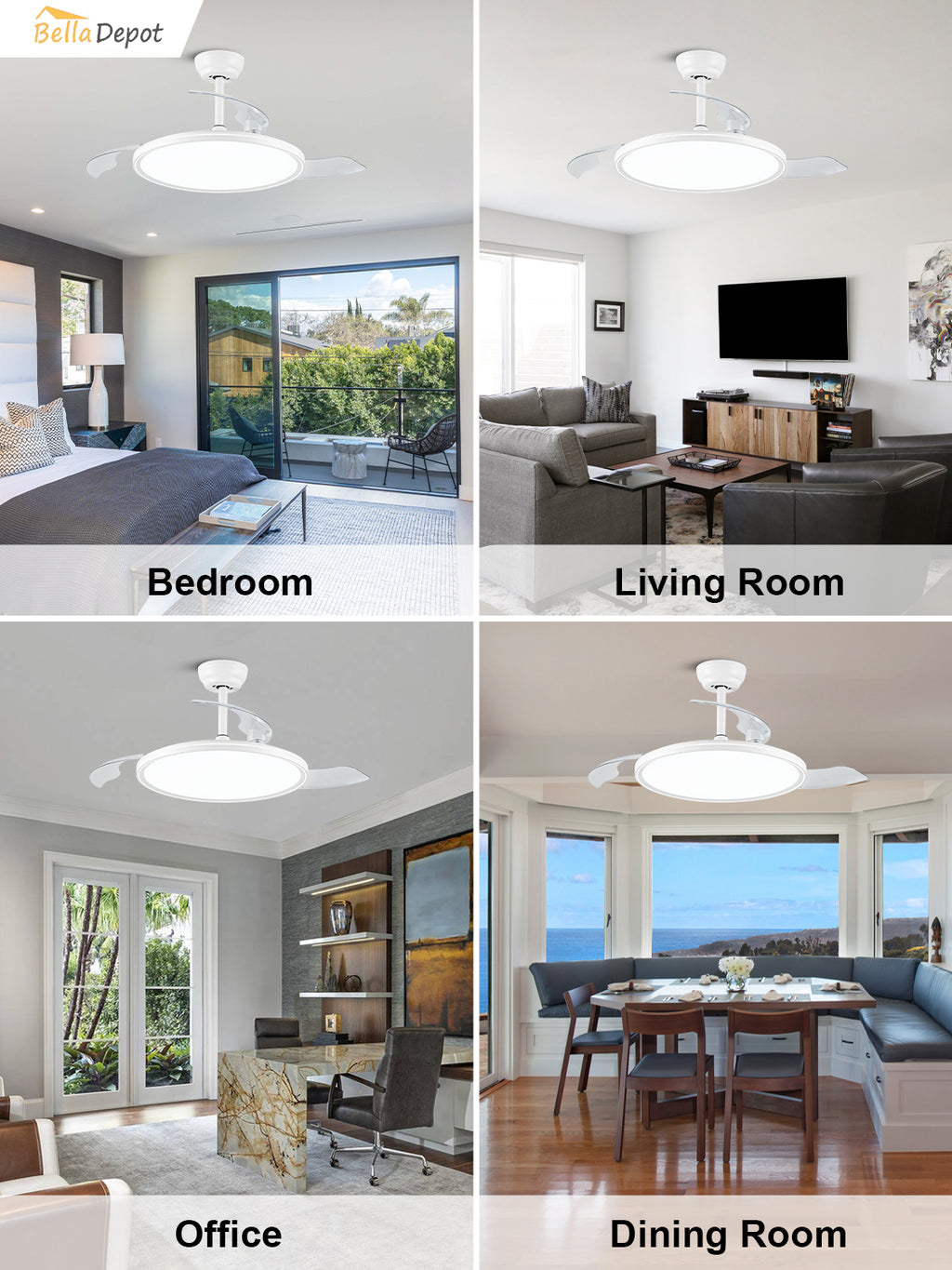 Modern 42 Inch Retractable Ceiling Fan with Light Dimmable LED Light and Quiet DC Motor Ceiling Fan Smart Control Ceiling Fan with Light Suit for Living Room, Bedroom and Kitchen