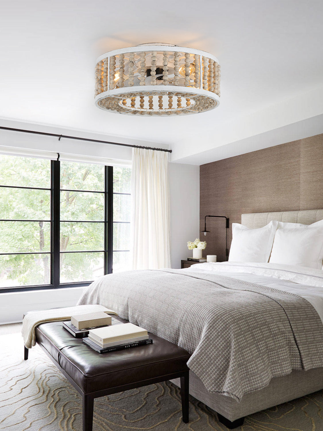20 Inch Boho Flush Mount Ceiling Fan with Lights and Remote,3 Speeds Reversible Bladeless Low Profile Ceiling Fan for Bedroom
