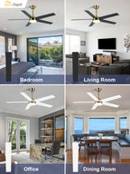 52 Inch Modern Smart Gold Ceiling Fan with Dimmable LED Light and Remote & APP Control, 6-Speed DC Motor Reversible Ceiling Fan
