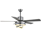 52 Inch Black/Chrome Modern Ceiling Fan with LED Light and Remote Control, 6 Speeds DC Motor Reversible Ceiling Fan with DIY Shade