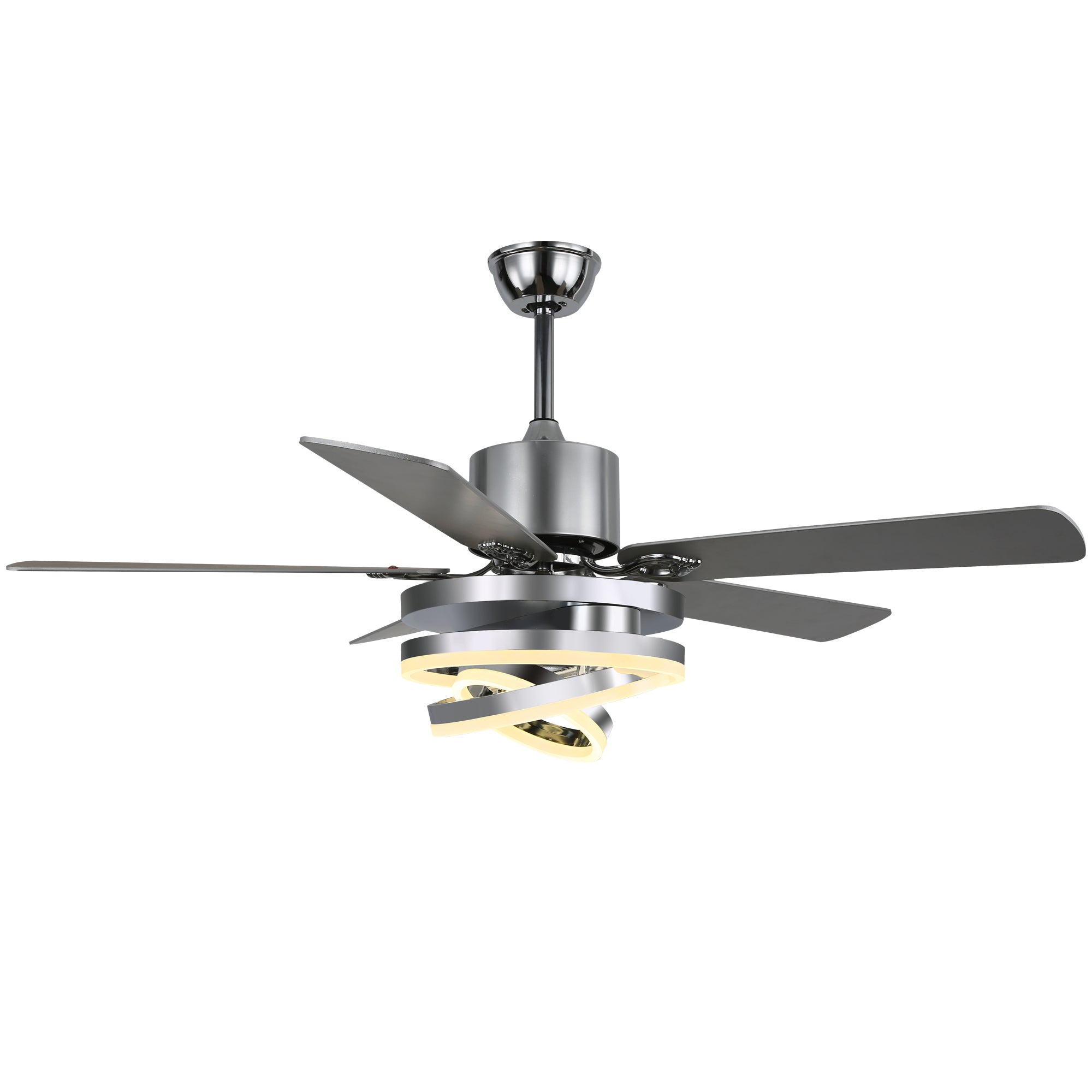 52 Inch Black/Chrome Modern Ceiling Fan with LED Light and Remote Control, 6 Speeds DC Motor Reversible Ceiling Fan with DIY Shade