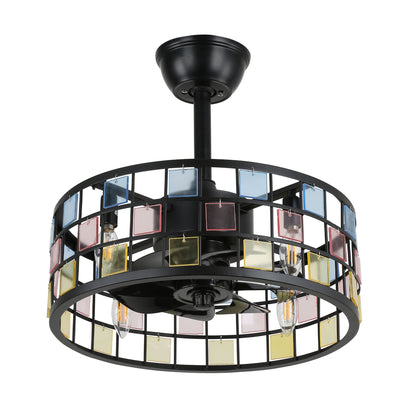 BD1813-17.7 in. Metal Caged Reversibe Ceiling Fan with Lights and Remote