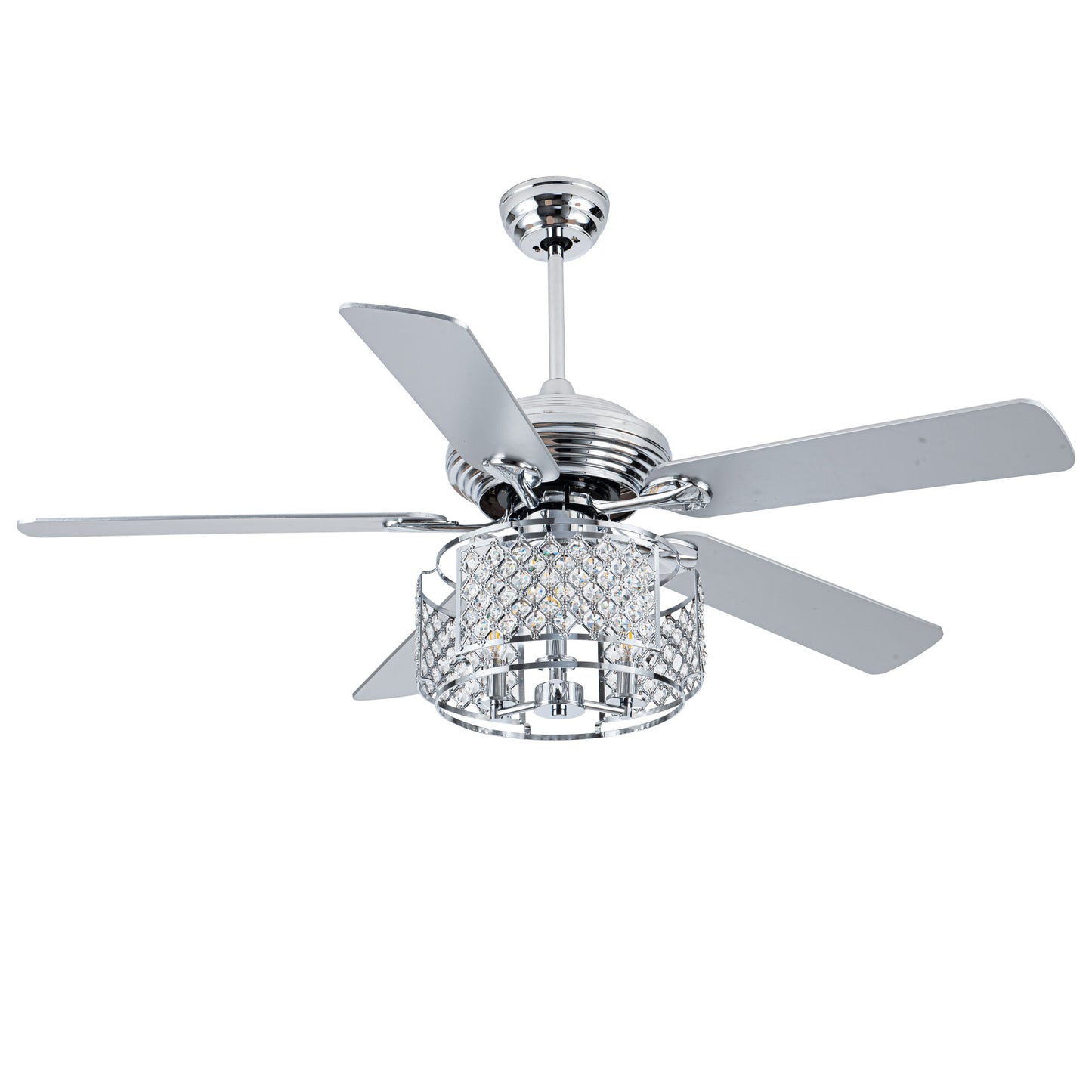 BD2070-52 inch Silver Caged Reversible Crystal Ceiling Fan with Remote and Lights DC Motor 6 Speeds