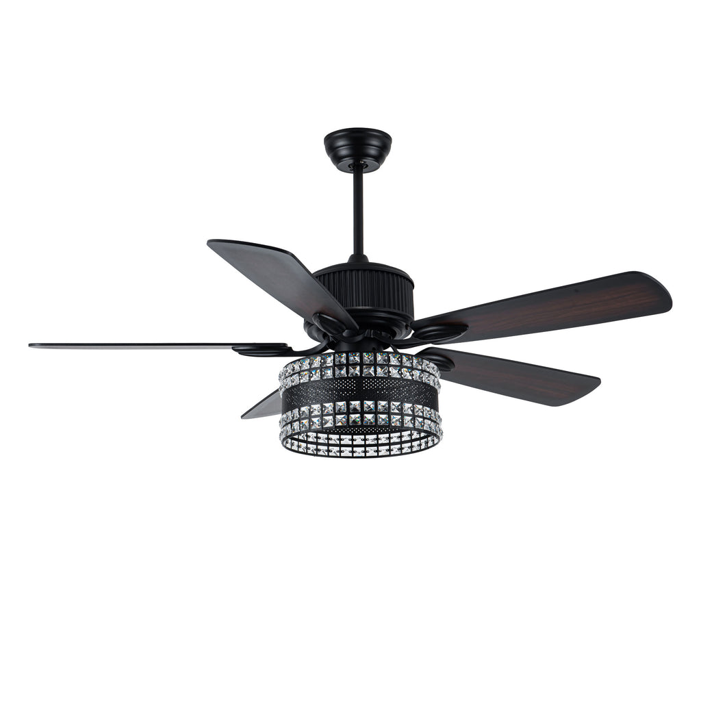 BD2069-BellaDepot 52" Black Crystal Caged Reversible Ceiling Fan with Remote and 3 Lights, DC Motor Ceiling Fan