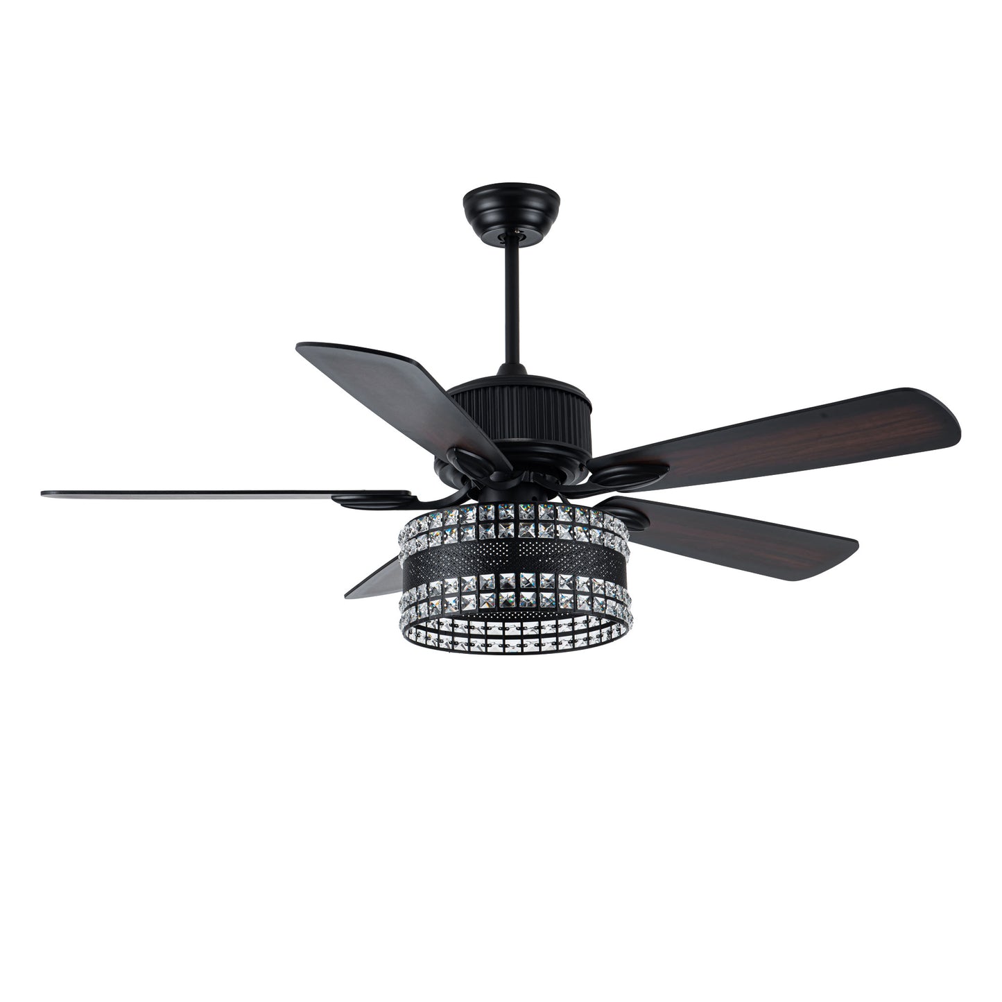 BD2069-52 Inch Large Size Black Color Caged Reversible Crystal Ceiling Fan with Remote and Lights