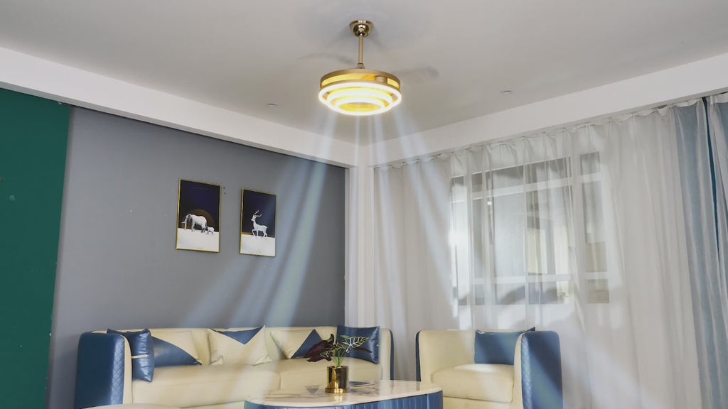 42 Inch Modern Smart Retractable Ceiling Fan with LED Light and Remote, 6 Speeds DC Motor Bladeless Ceiling Fan with DIY Shade