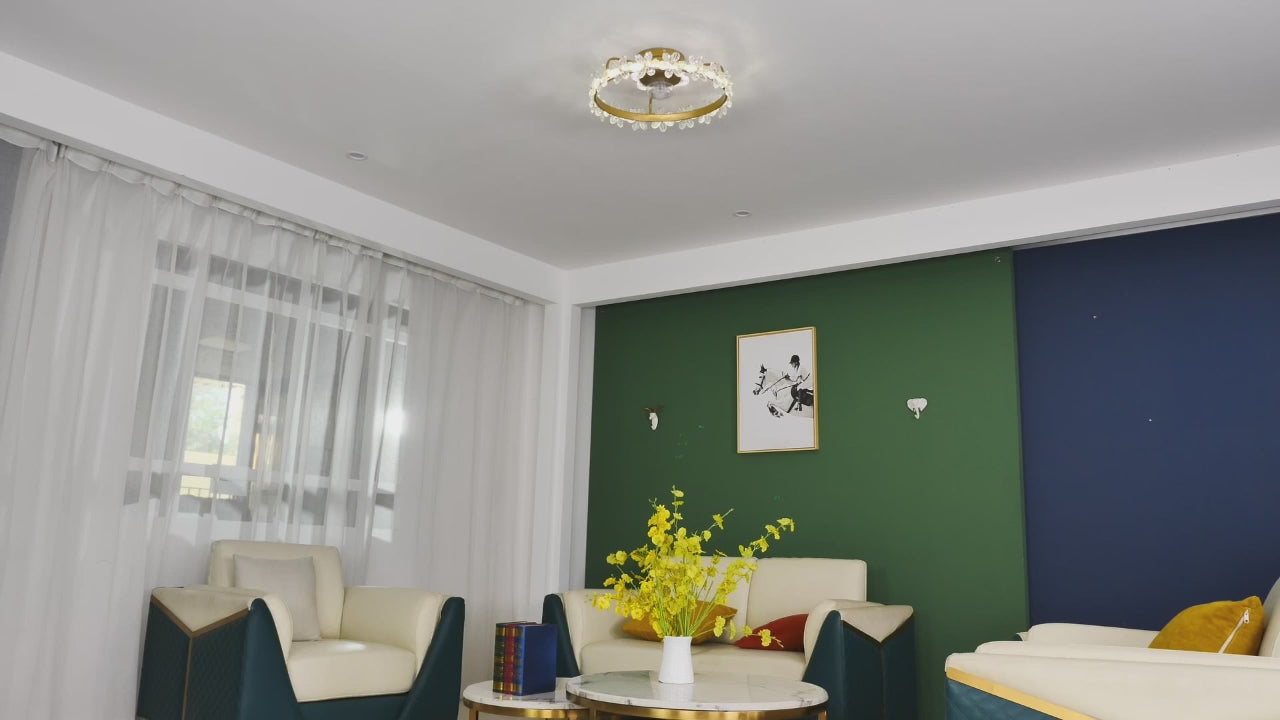 21 Inch Modern Crystal Flower Flush Mount Ceiling Fan with LED