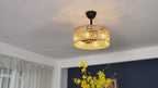 18 Inch Farmhouse Rattan Bladeless Ceiling Fan with Lights and Remote, 3 Speeds Reversible Coastal Caged Fandelier Ceiling Fan