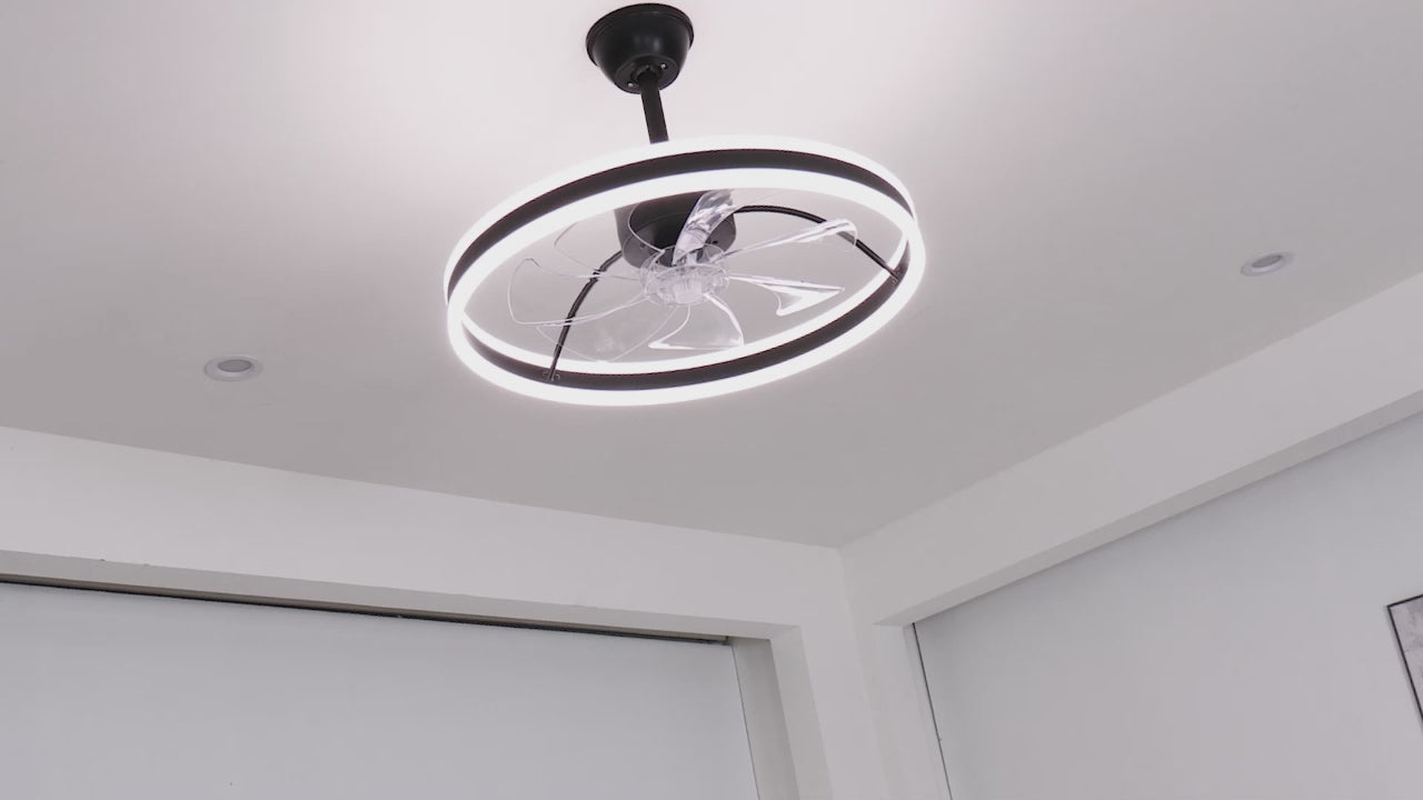 24 Inch Black/Gold/White/Coffee Modern Smart LED Ceiling Fan with Light and Remote, 6 Speeds DC Motor Fandelier Ceiling Fan