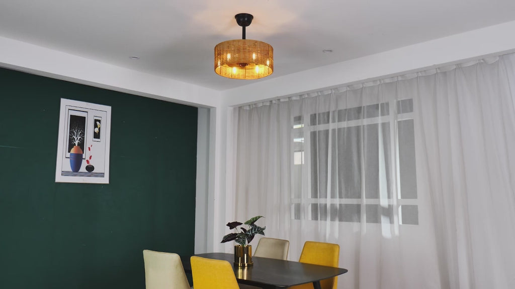 18 Inch Farmhouse Rattan Caged Ceiling Fan with Lights and Remote, 6 Speeds DC Motor Bladeless Fandelier Ceiling Fan for Bedroom