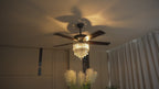 52" BellaDepot Luxury Crystal Ceiling Fan with Light & Remote - Black/Chrome Reversible DC Motor, 6 Speeds, Timer, Quiet Fandelier