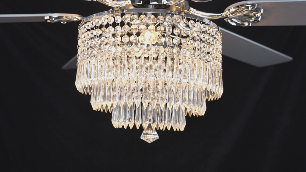 DC6502-BellaDepot 65" Black/Silver Finish Metal Crystal Wooden Reversible Ceiling Fan with Remote and 3 Lights, Large Size Ceiling Fan