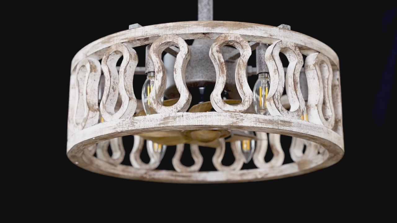 BD1808-BellaDepot 18" Distressed Caged Reversible Ceiling Fan with Remote and 6 Lights, Ceiling Fan for All Seasons